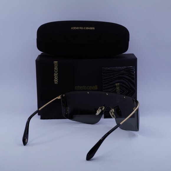 Roberto Cavalli SRC012M 0300 Shield Sunglasses – Gold\\Grey main image 8